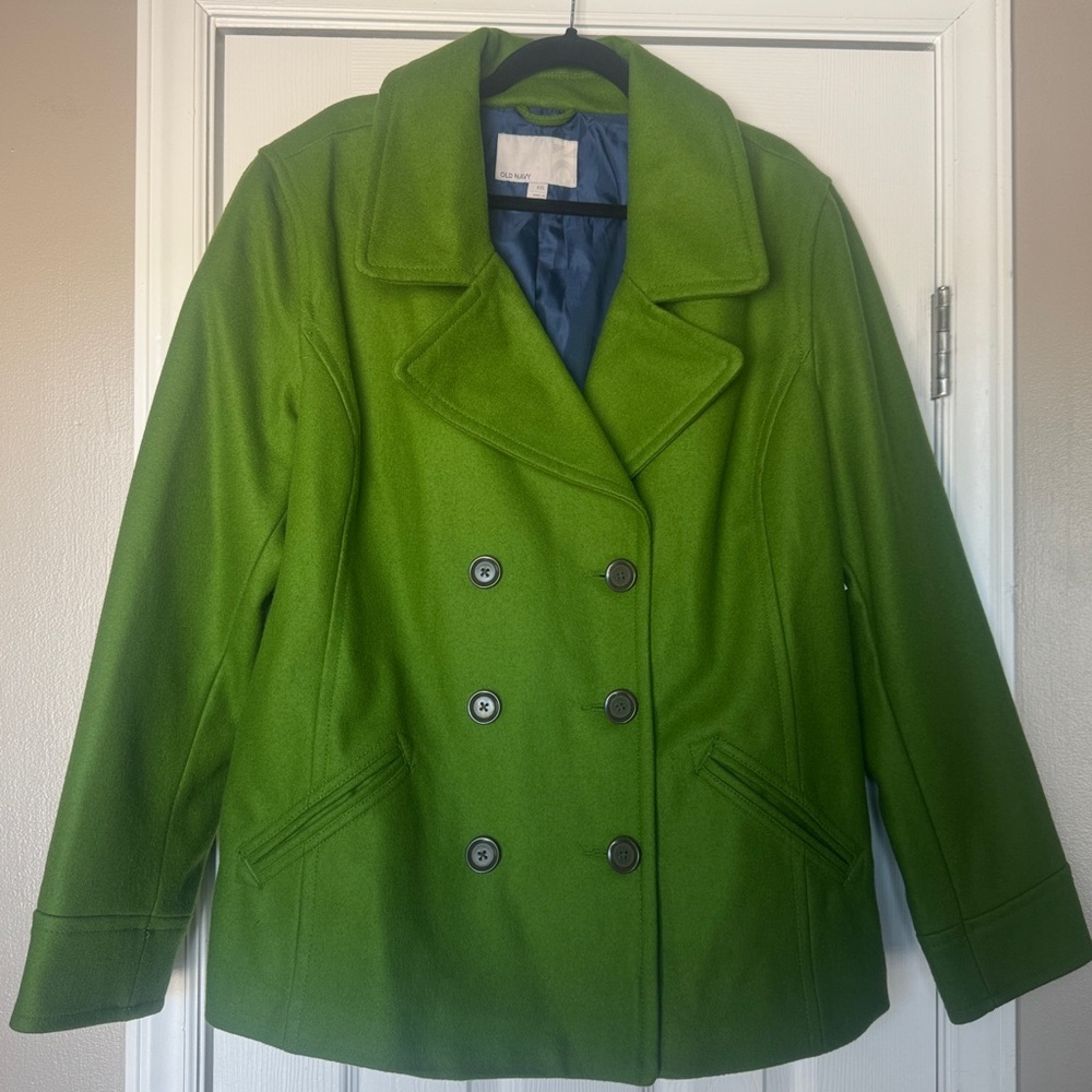Old Navy Wool Pea Coat Y2K Green Sz XXL - Picture 2 of 6